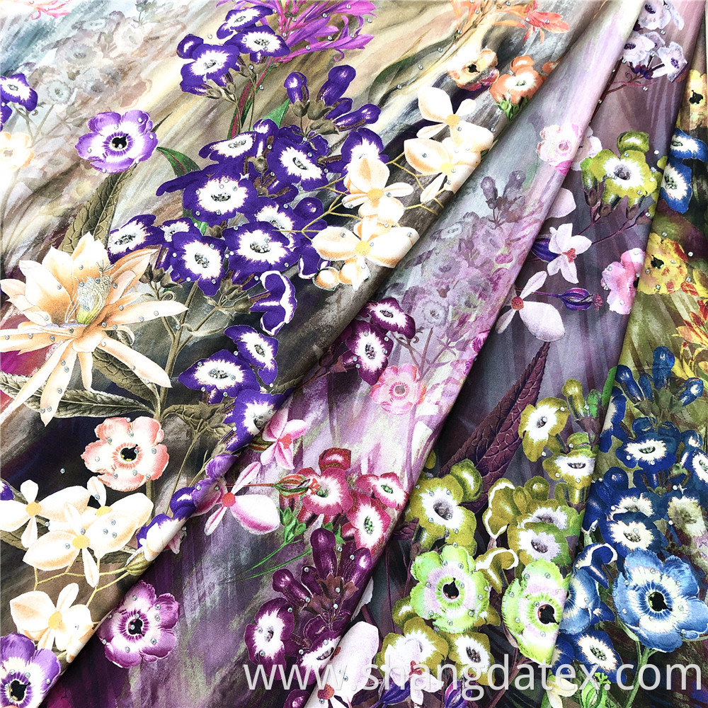 Rayon Satin Digital Print With Stone